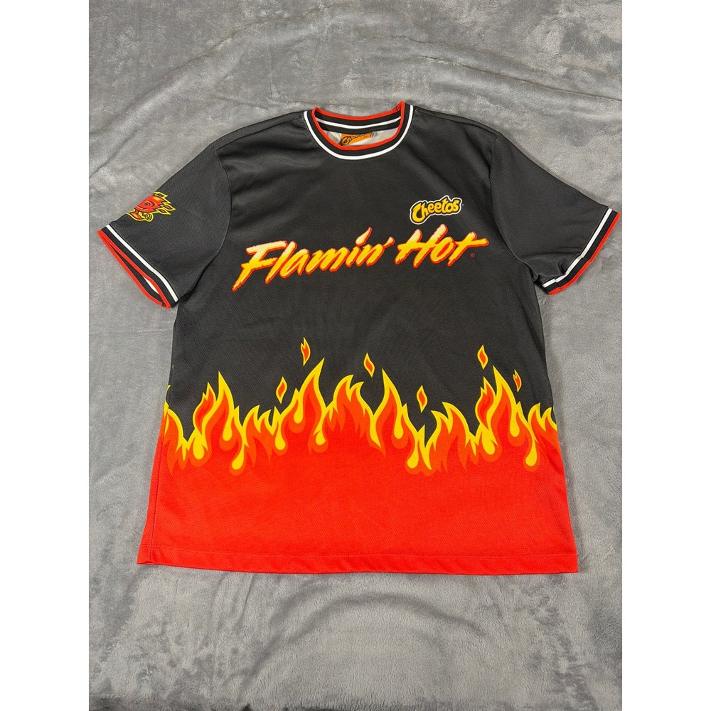 Cheetos Flamin Hot Jersey Mens XL Black Red Flame Chester Cheetah Primark Mesh